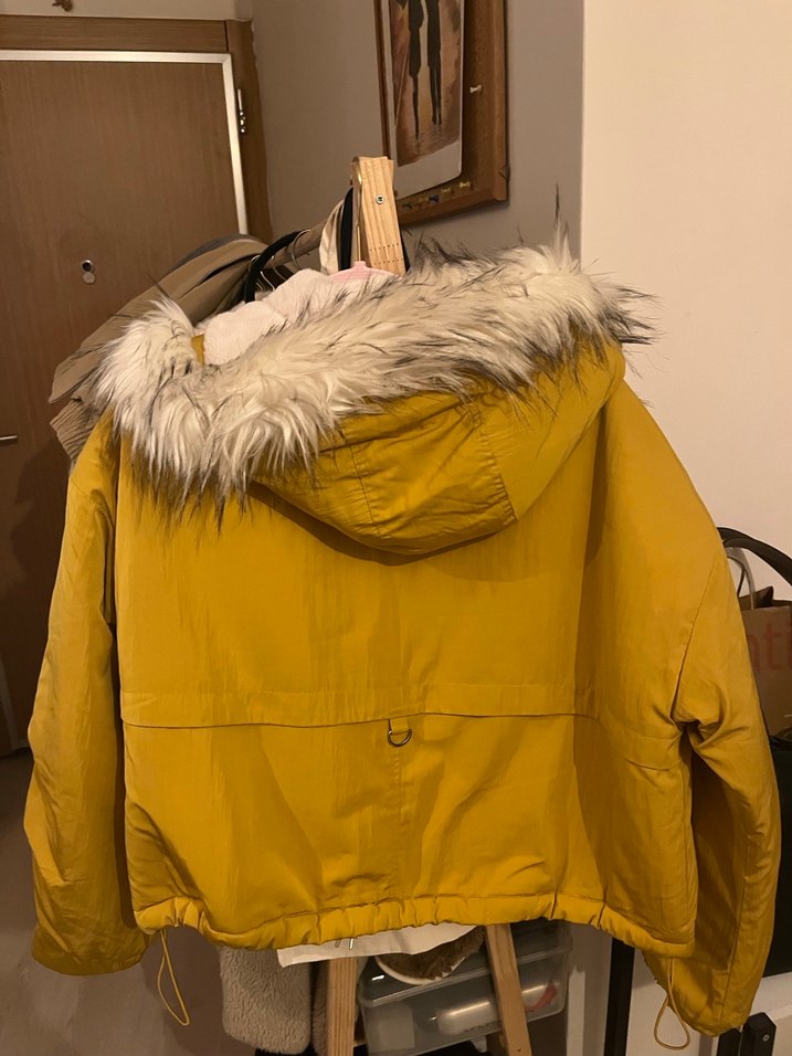 Sarı Kadın Kürklü Kışlık Mont - Görsel 4