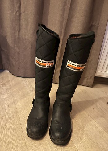 Kadın Siyah Deri Biker Dizüstü Çizme - Görsel 3