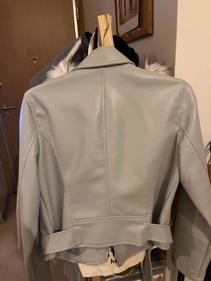 Gri Deri Kemerli Kadın Ceket - Görsel 3