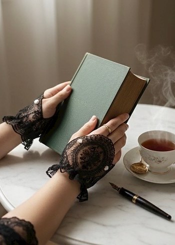 Dantel Detaylı Siyah Gotik Kadın Eldiveni - Görsel 3