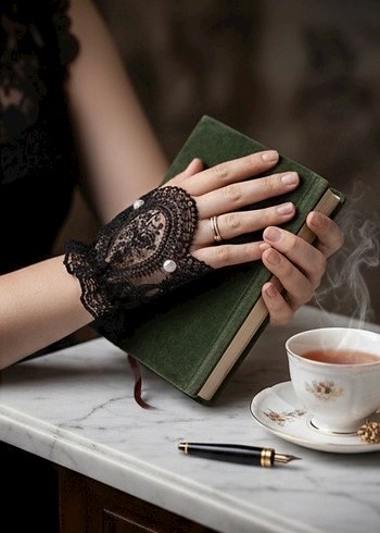 Dantel Detaylı Siyah Gotik Kadın Eldiveni - Görsel 2