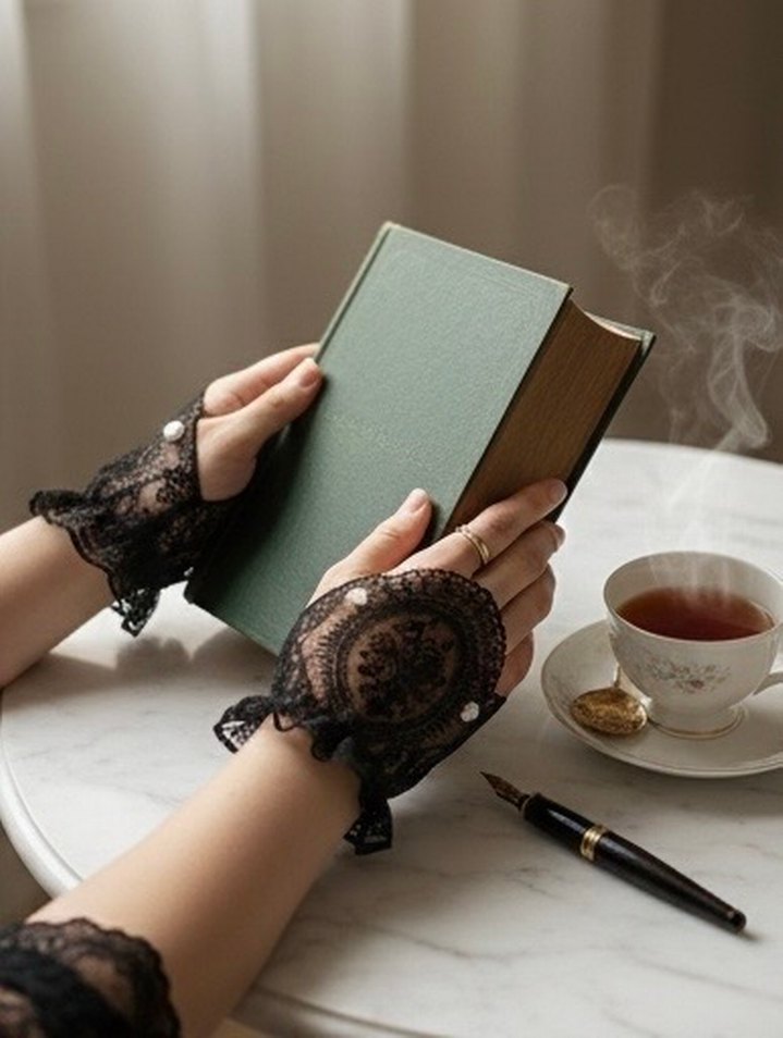 Dantel Detaylı Siyah Gotik Kadın Eldiveni - Görsel 3