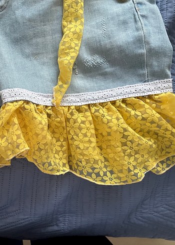 Sarı tül Detaylı Kadın Kot Şort - Görsel 3