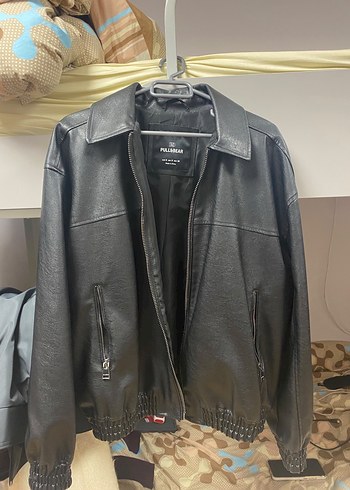 Pull and Bear Palladium Siyah Deri Ceket