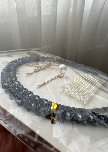 Beden siyah Renk Siyah Boncuklu Parisli Gotik Saç Aksesuar Seti
