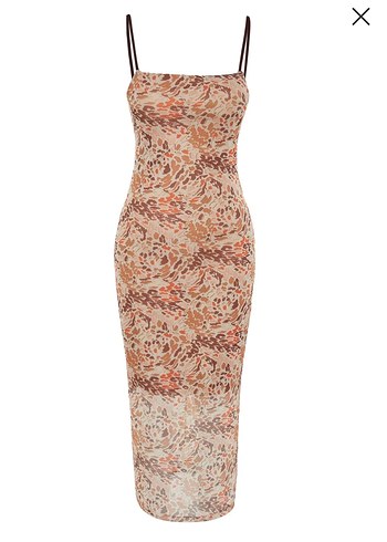 Bej Desenli Bağcıklı Uzun Bohem Tül Elbise - Görsel 7