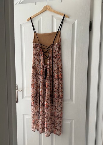 Bej Desenli Bağcıklı Uzun Bohem Tül Elbise - Görsel 10