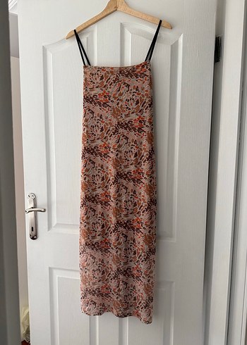 Bej Desenli Bağcıklı Uzun Bohem Tül Elbise - Görsel 9