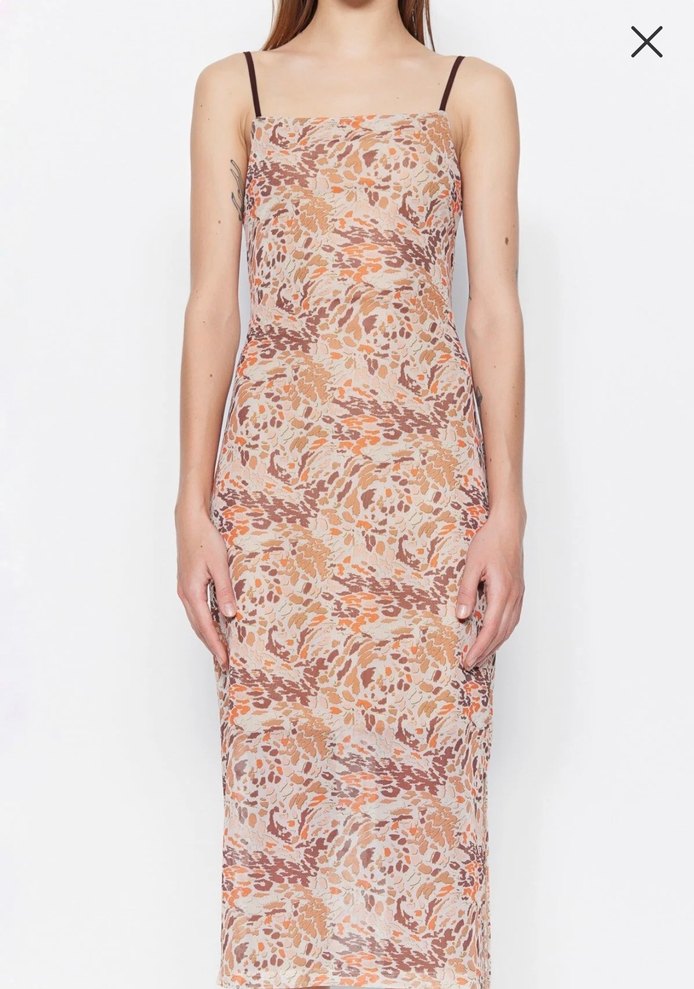 Bej Desenli Bağcıklı Uzun Bohem Tül Elbise - Görsel 3