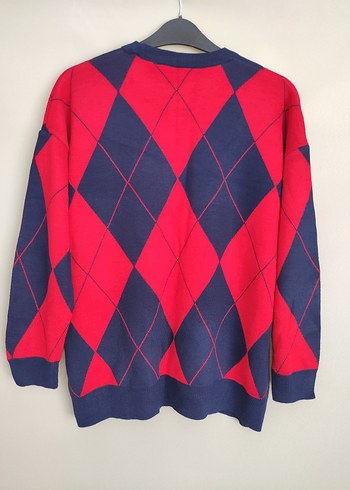 Desenli Kırmızı  Triko Kazak - Görsel 5