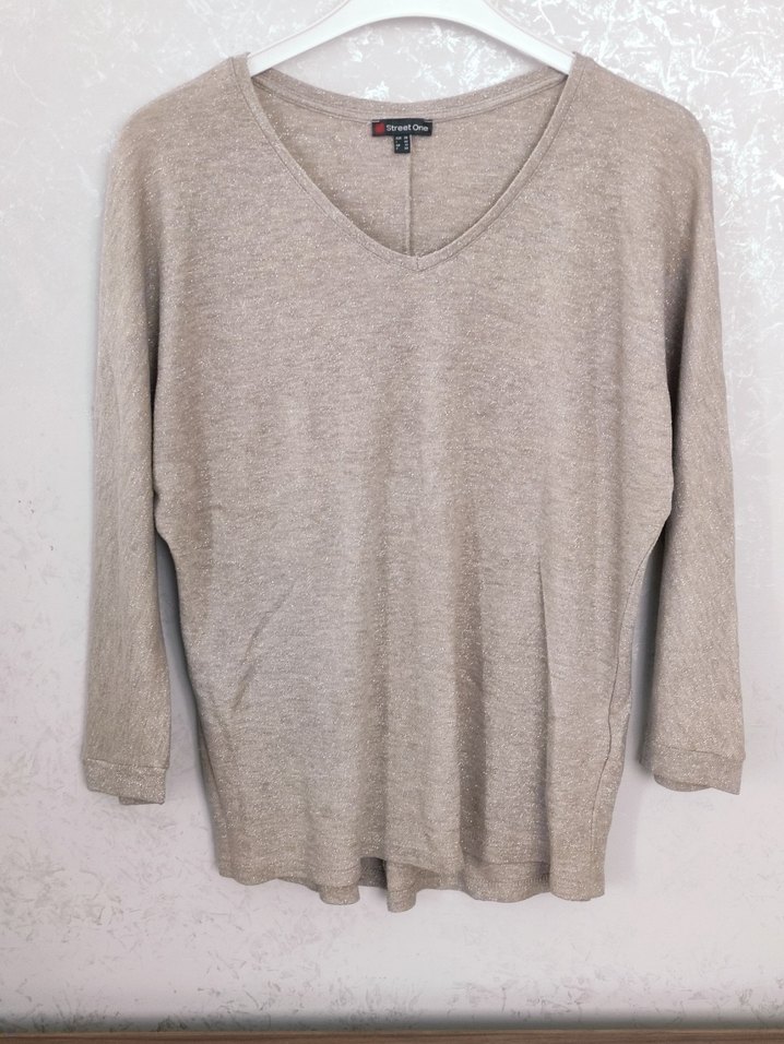 Bej V Yakalı Kadın Salaş Kazak - Görsel 2