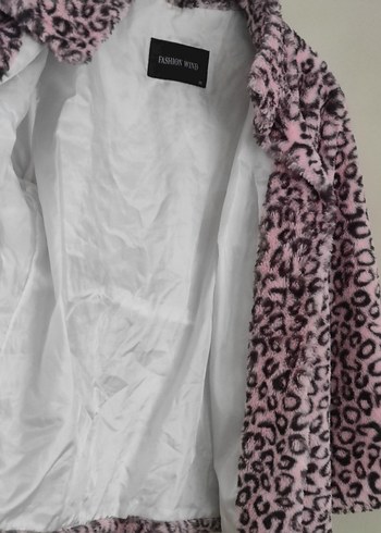 Pembe Leopar Desenli Kadın  Peluş Mont - Görsel 5