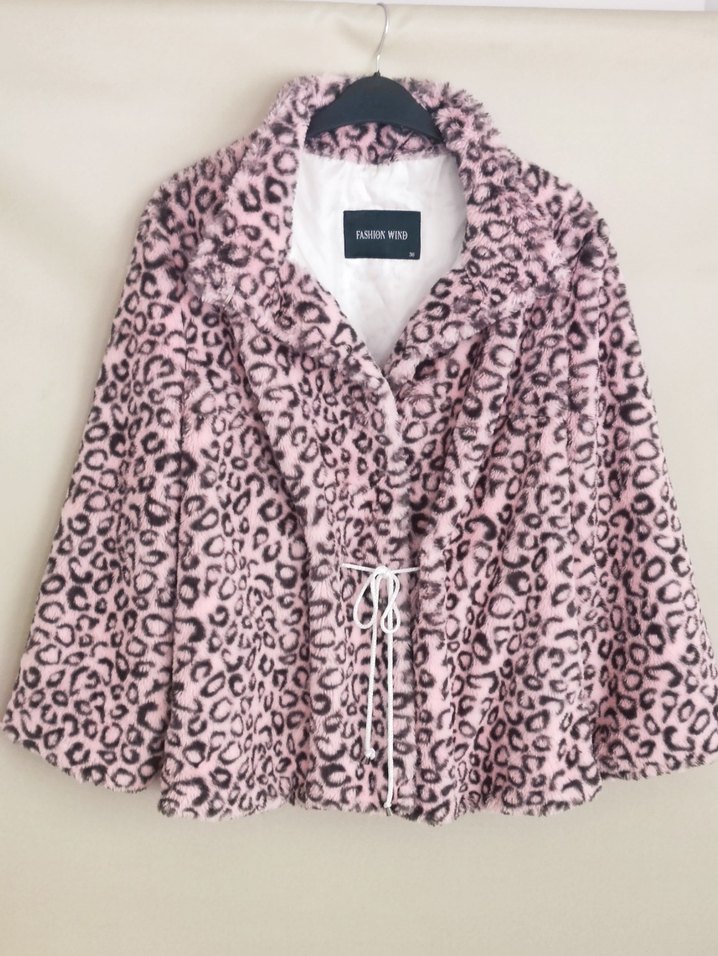 Pembe Leopar Desenli Kadın  Peluş Mont - Görsel 2