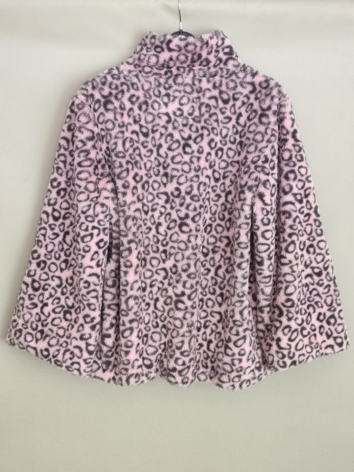 Pembe Leopar Desenli Kadın  Peluş Mont - Görsel 3