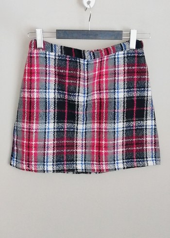 Renkli Kareli Mini Etek - Görsel 2