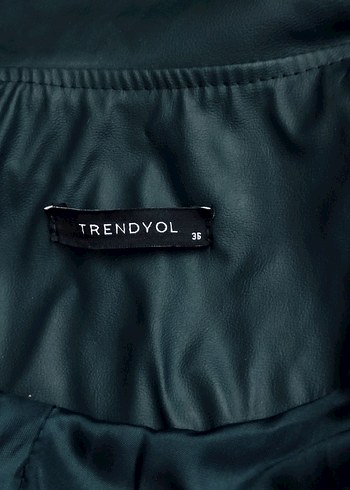 Kemer Detaylı Koyu Yeşil Deri yağmurluk - Görsel 7