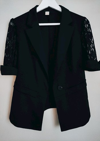 Dantel Detaylı Siyah Kısa Kollu Blazer - Görsel 6