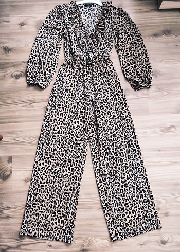 Kahverengi Leopar Desenli Kadın Tulum - Görsel 3