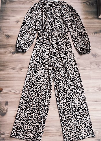 Kahverengi Leopar Desenli Kadın Tulum - Görsel 6