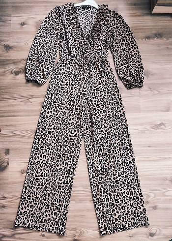 Kahverengi Leopar Desenli Kadın Tulum - Görsel 4