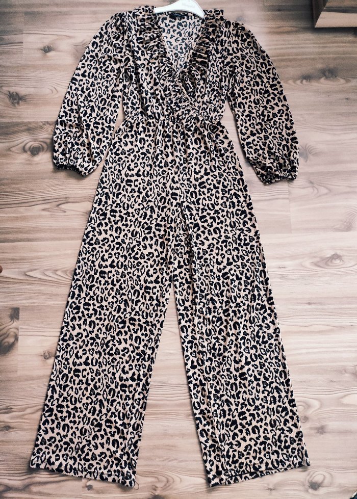 Kahverengi Leopar Desenli Kadın Tulum - Görsel 4