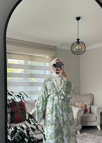 m Beden Şeffaf Yeşil Uzun Kollu Kimono