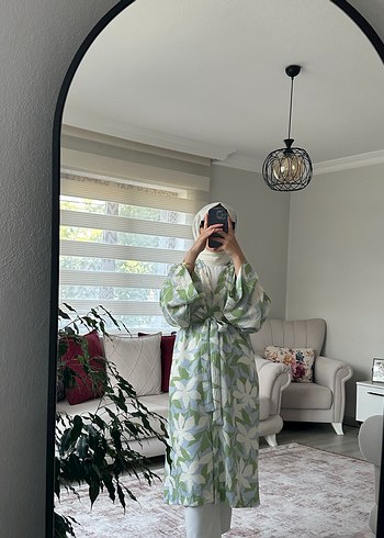 Tasarımcı Şeffaf Yeşil Uzun Kollu Kimono