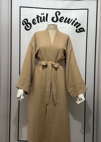 Uzun Bej Kemerli Kadın Kimono