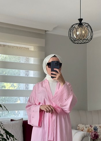 Tasarımcı Pembe Uzun Bağcıklı Kadın Kimono