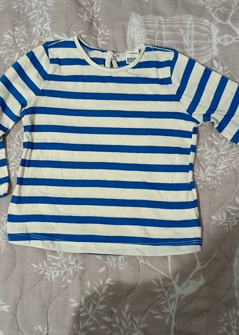 12-18 Ay Beden Erkek Çocuk Mavi Beyaz Çizgili Uzun Kollu Body
