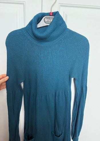 Kadın Turkuaz Balıkçı Yaka Triko Elbise - Görsel 2