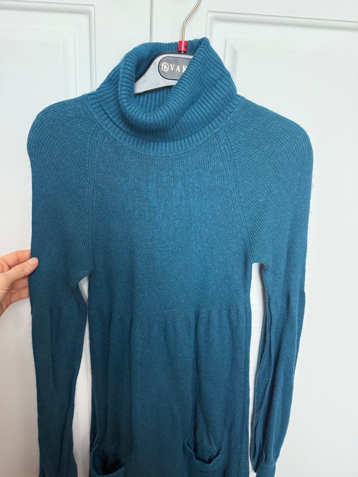 Kadın Turkuaz Balıkçı Yaka Triko Elbise - Görsel 2