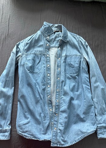 Düğmeli Mavi Denim Kadın Gömlek - Görsel 2