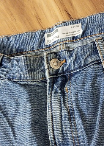 Bershka Kadın Mavi Bol Kesim Midi Denim Jean