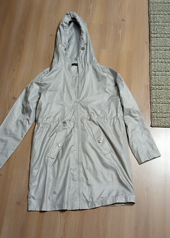 Gri Midi Kadın Yağmurluk Kapüşonlu - Görsel 5