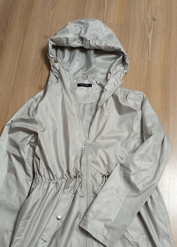 Gri Midi Kadın Yağmurluk Kapüşonlu - Görsel 2