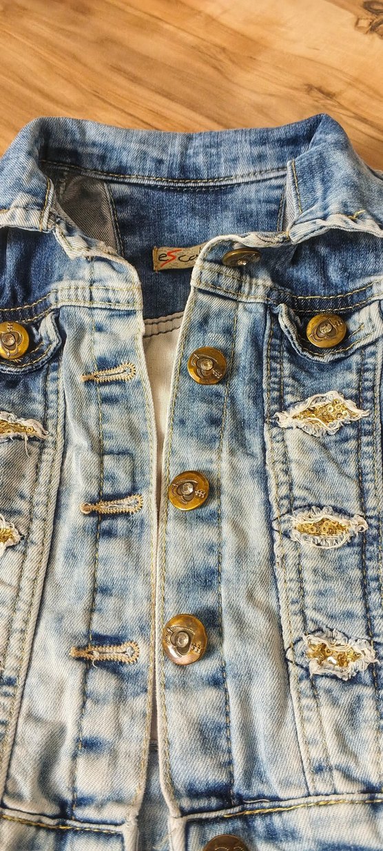 Düğmeli Kolsuz Mavi Mini Kot Ceket - Görsel 5