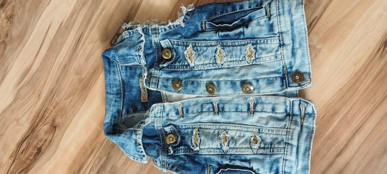 Düğmeli Kolsuz Mavi Mini Kot Ceket - Görsel 2