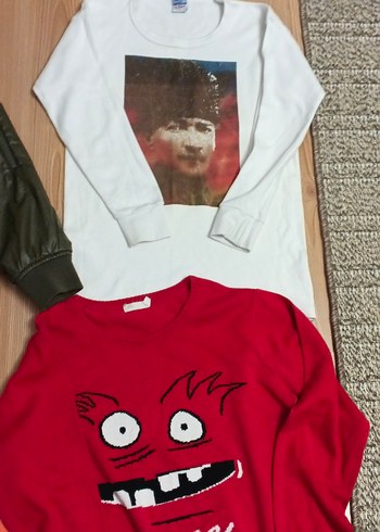 Kırmızı Bisiklet Baskılı Erkek Sweatshirt - Görsel 3