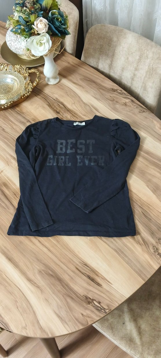 Kız Çocuk Gri Uzun Kollu Baskılı Tişört - Görsel 3