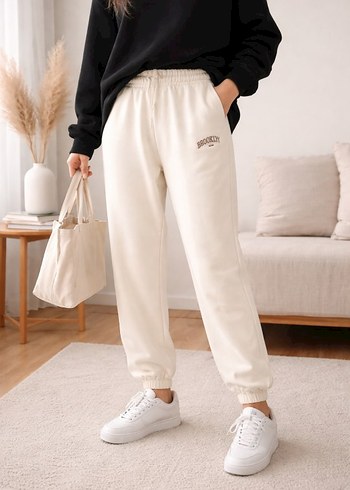 Beyaz Brookir Baskılı Pamuklu Kadın Eşofman - Görsel 7