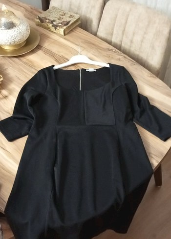 Siyah V Yaka Fermuarlı Kadın elbise - Görsel 4