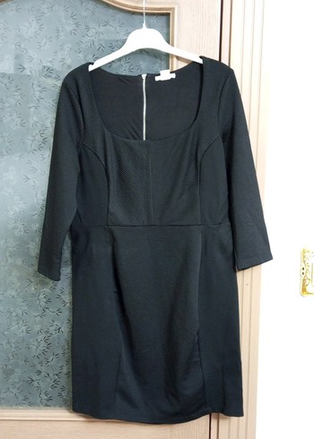 Siyah V Yaka Fermuarlı Kadın elbise - Görsel 5