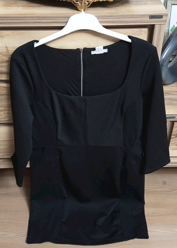 Siyah V Yaka Fermuarlı Kadın elbise - Görsel 2