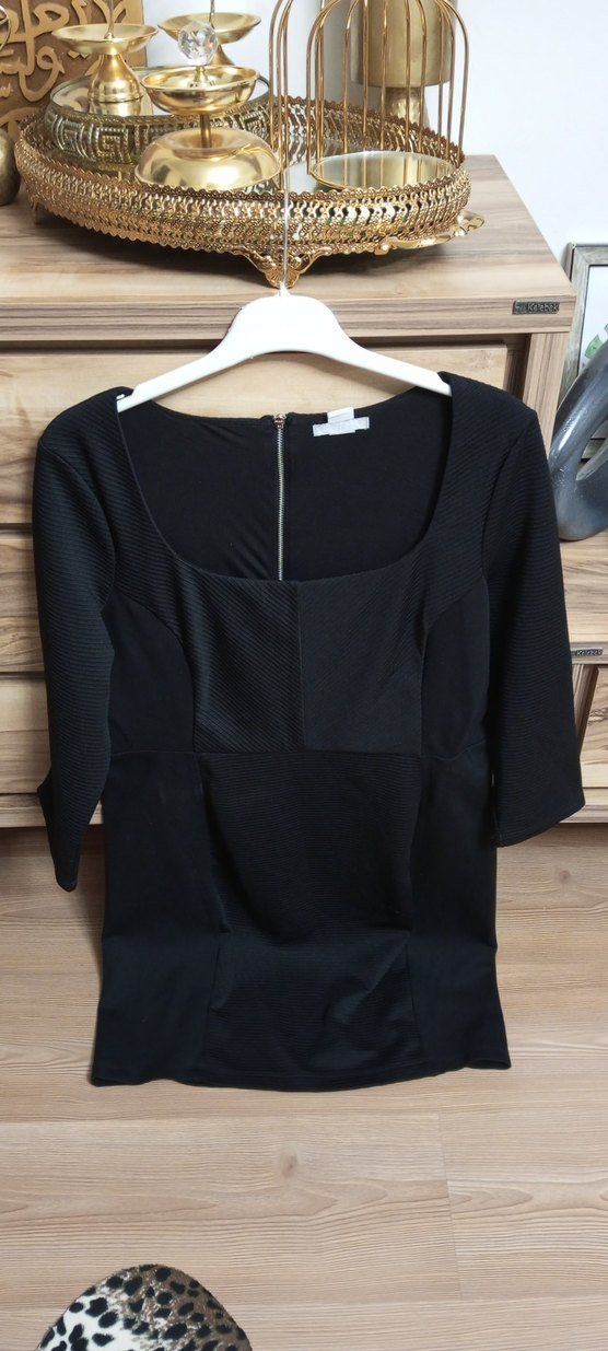 Siyah V Yaka Fermuarlı Kadın elbise - Görsel 2