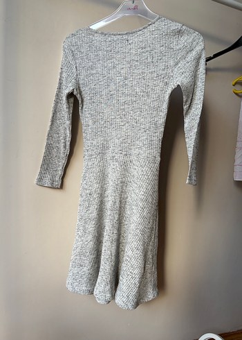 Gri Uzun Kollu V Yaka Triko Elbise - Görsel 6