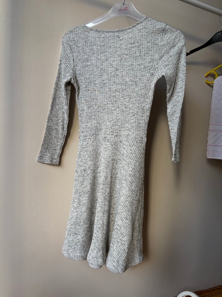 Gri Uzun Kollu V Yaka Triko Elbise - Görsel 4