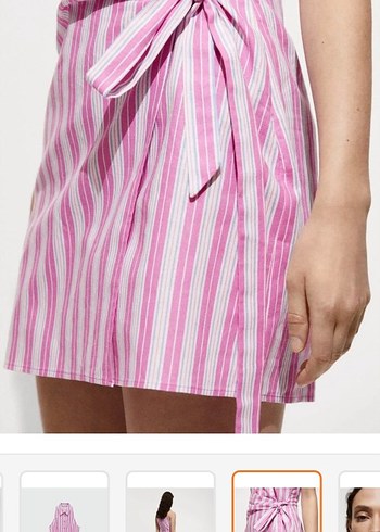 Mango Pembe Çizgili Kolsuz Mini Elbise - Görsel 3