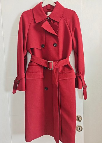 w collection bordo Kemerli Uzun Kadın Trençkot - Görsel 2