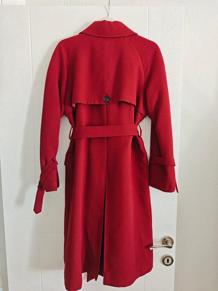 w collection bordo Kemerli Uzun Kadın Trençkot - Görsel 3